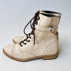 AllSaints Distressed leather Combat boots, Cream blush, Size 38